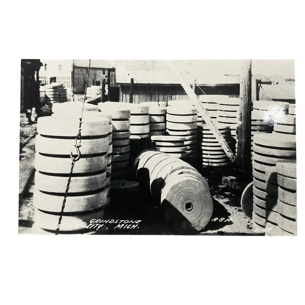 Vintage Grindstone City Stone Piles Michigan RPPC Real Photo B&W Postcard